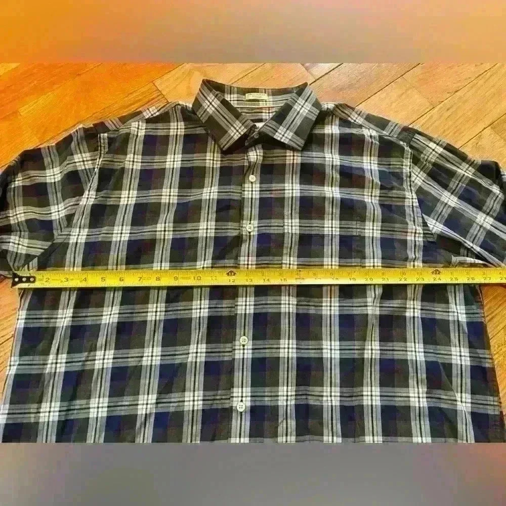 Peter Millar Button Down Shirt Men's Size XXL Blue/Gray Plaid Long Sleeve Pocket - Picture 11 of 11